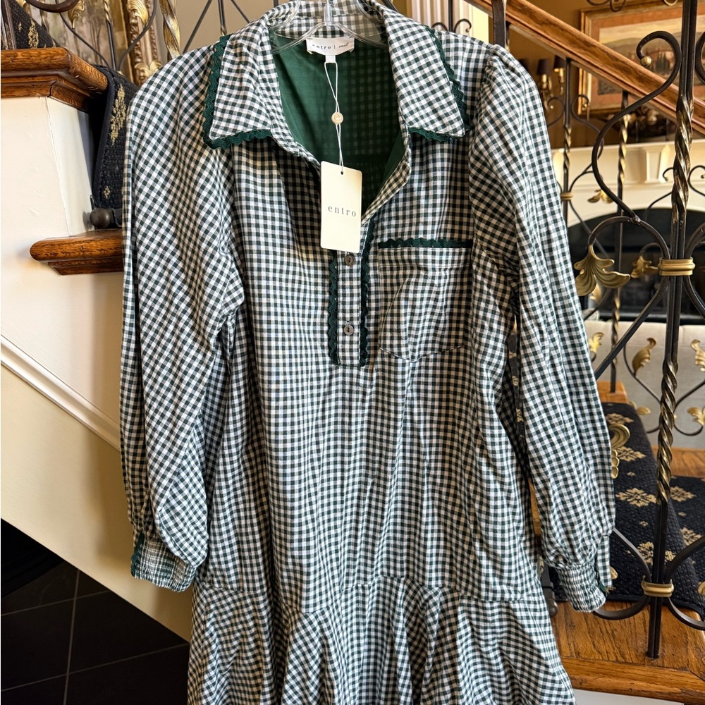 Entro Commander Forest Check Mini Dress. Size S NWT .Lined. Button front. - Picture 4 of 11